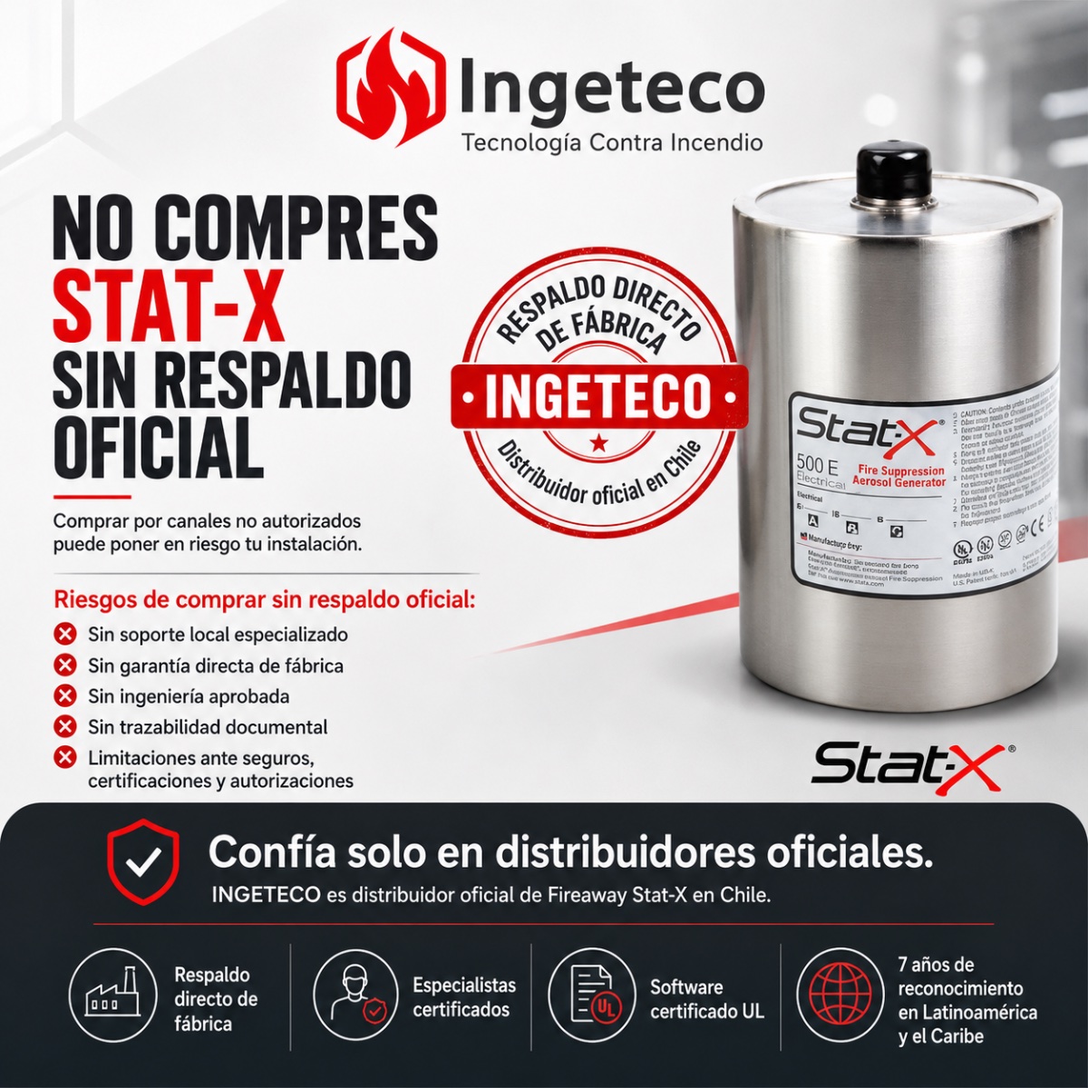 No compres Stat-X sin respaldo oficial — INGETECO distribuidor oficial Fireaway Stat-X en Chile